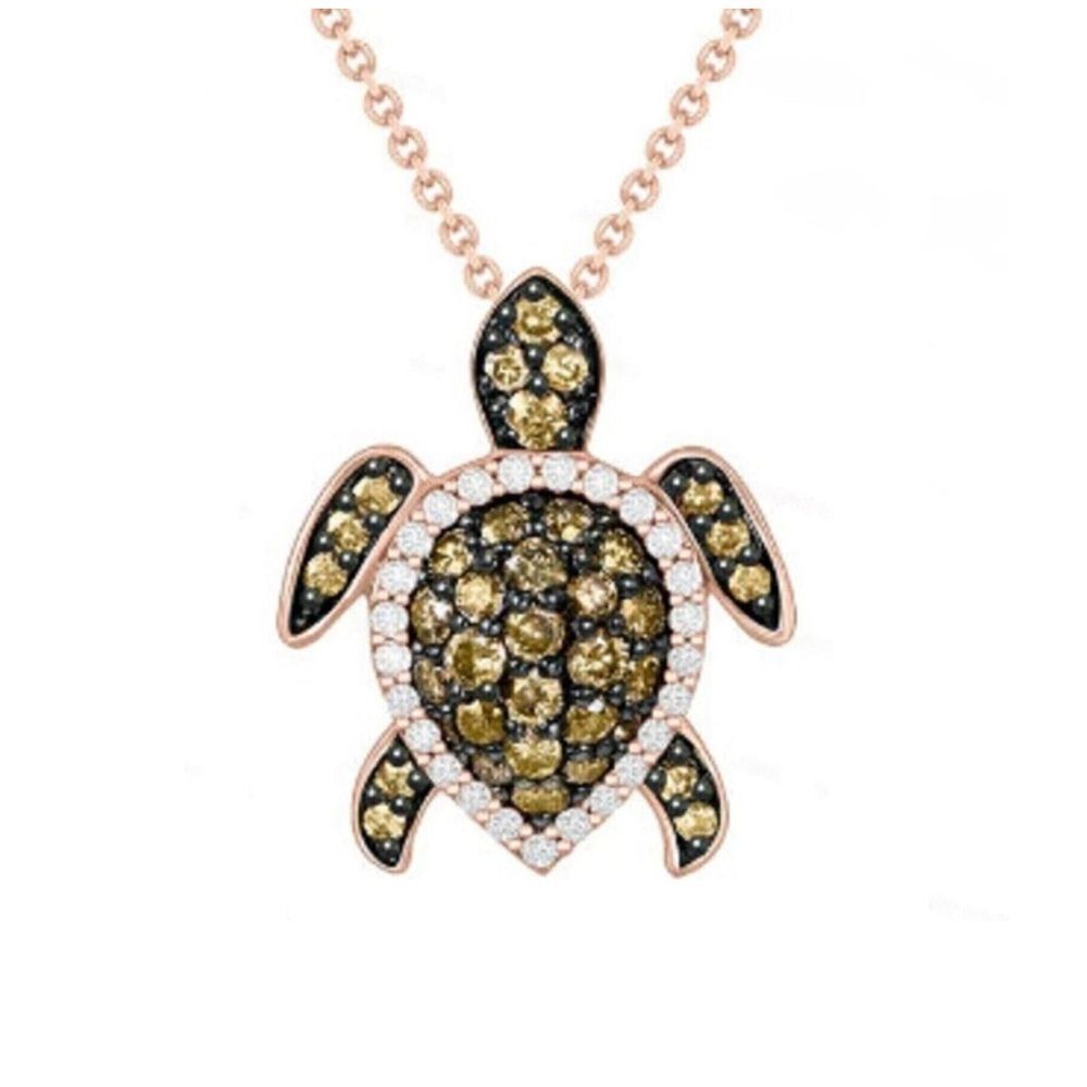 14k Chocolate Brown Diamonds Turtle Necklace